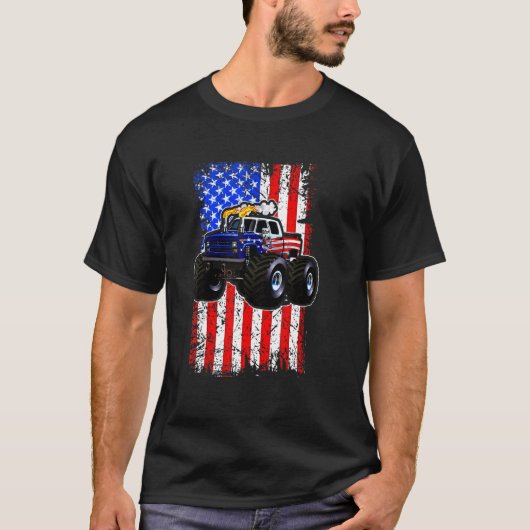 Monster Truck American Flag Racing USA Patriottisc T-shirt (Voorkant)
