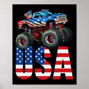 Monster Truck Amerikaanse Vlag Juli 4th USA Racing Poster