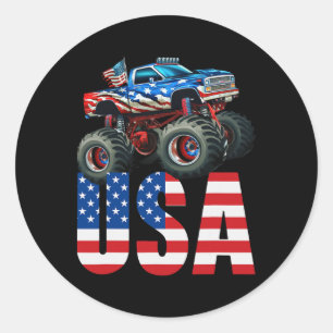 Monster Truck Amerikaanse Vlag Juli 4th USA Racing Ronde Sticker