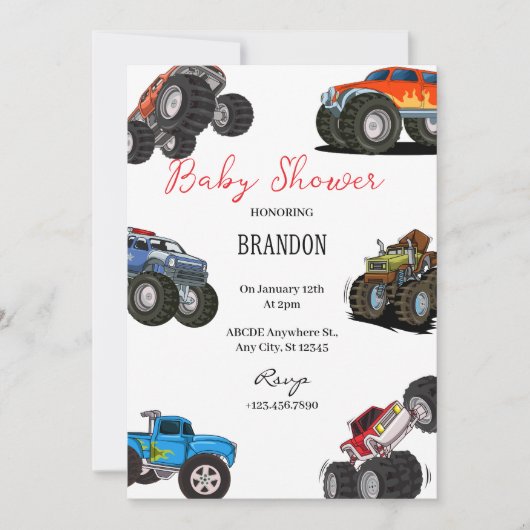 Monster Truck Baby shower Invitation Kaart (Voorkant)