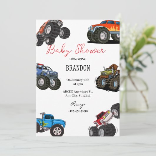 Monster Truck Baby shower Invitation Kaart (Staand voorkant)