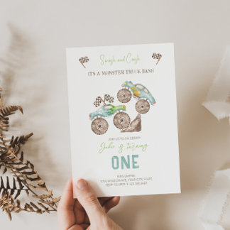 Monster Truck Bash 1e verjaardag uitnodiging