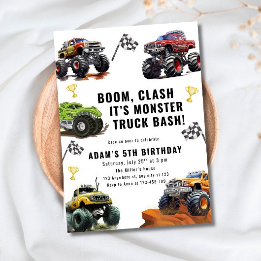 Monster Truck Bash Birthday For Boys Race Car Kaart
