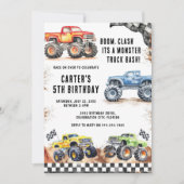 Monster Truck Bash Boy Birthday Invitation Kaart (Voorkant)