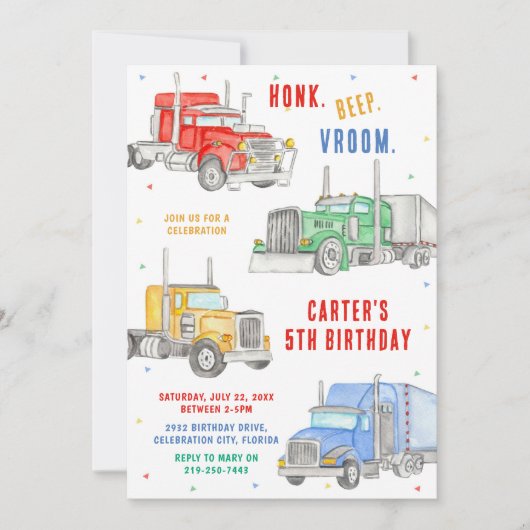Monster Truck Bash Boy Birthday Invitation Kaart (Voorkant)