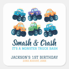 Monster Truck Bash Boys Verjaardag Vierkante Sticker