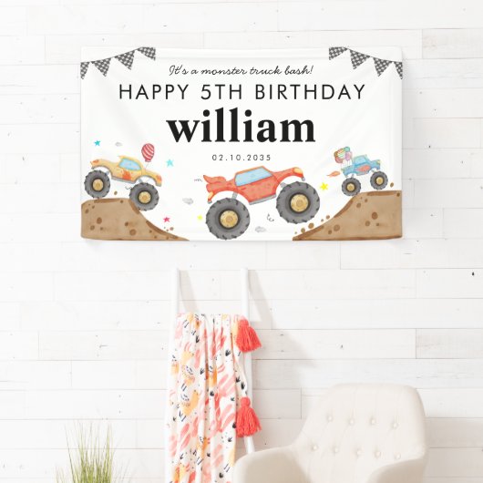 Monster Truck Bash Car Race Vlaggen Verjaardag Wel Spandoek (Insitu)