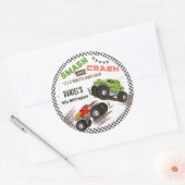 Monster truck bash cool modern cute 5th birthday  ronde sticker (Envelop)