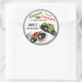 Monster truck bash cool modern cute 5th birthday  ronde sticker (Tas)