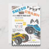 Monster truck bash cool modern kid 2nd birthday kaart (Voorkant)