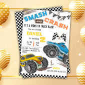 Monster truck bash cool modern kid 2nd birthday kaart