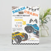 Monster truck bash cool modern kid 3rd birthday kaart (Staand voorkant)
