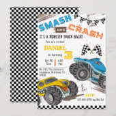 Monster truck bash cool modern kid 3rd birthday kaart (Voorkant / Achterkant)