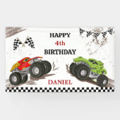 Monster truck bash cool modern kid 4th birthday spandoek (Horizontaal)