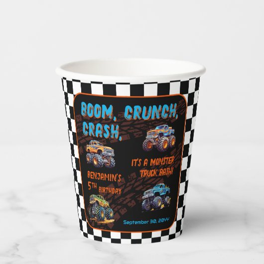 Monster Truck Bash Jongen 5e Verjaardagsfeestje Papieren Bekers (Voorkant)
