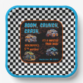 Monster Truck Bash Jongen 5e Verjaardagsfeestje Papieren Bordje (Voorkant)