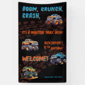 Monster Truck Bash Jongen 5e Verjaardagsfeestje Spandoek (Verticaal)