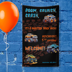 Monster Truck Bash Jongen 5e Verjaardagsfeestje Spandoek