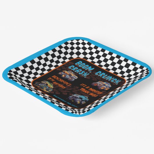 Monster Truck Bash Jongen 7e Verjaardagsfeestje Papieren Bordje (Gebogen)