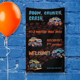 Monster Truck Bash Jongen 7e Verjaardagsfeestje Spandoek