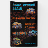 Monster Truck Bash Jongen 8e Verjaardagsfeestje Spandoek (Verticaal)