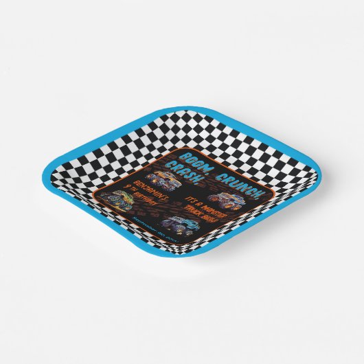 Monster Truck Bash Jongen 9e Verjaardagsfeestje Papieren Bordje (Gebogen)