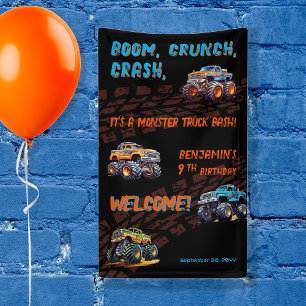 Monster Truck Bash Jongen 9e Verjaardagsfeestje Spandoek
