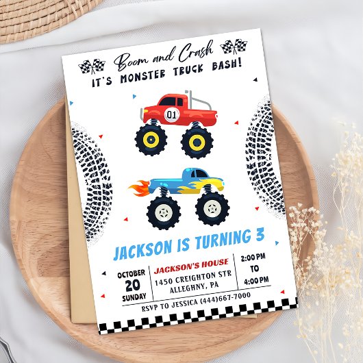Monster Truck Bash Jongen Verjaardagsfeestuitnodig Kaart