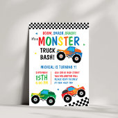 Monster Truck Bash Kleurrijke Groovy Kids Verjaard Kaart