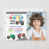 Monster Truck Bash Kleurrijke Groovy Kids Verjaard Kaart (Voorkant)