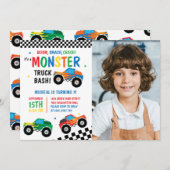 Monster Truck Bash Kleurrijke Groovy Kids Verjaard Kaart (Voorkant / Achterkant)