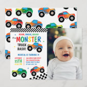 Monster Truck Bash Kleurrijke Groovy Kids Verjaard Kaart (Voorkant / Achterkant)