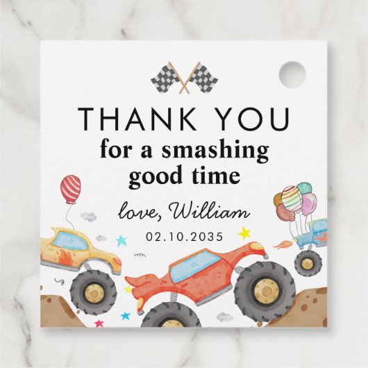 Monster Truck Bash Race Waterverf Kids Verjaardag Bedankjes Labels (Achterkant)