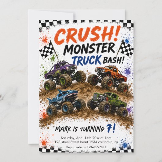 Monster Truck Bash Verjaardag Kaart (Voorkant)