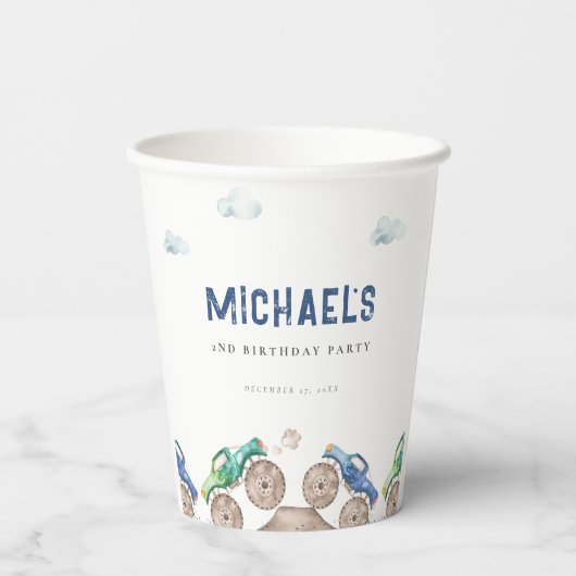 Monster Truck Bash Verjaardag Papieren Bekers (Achterkant)