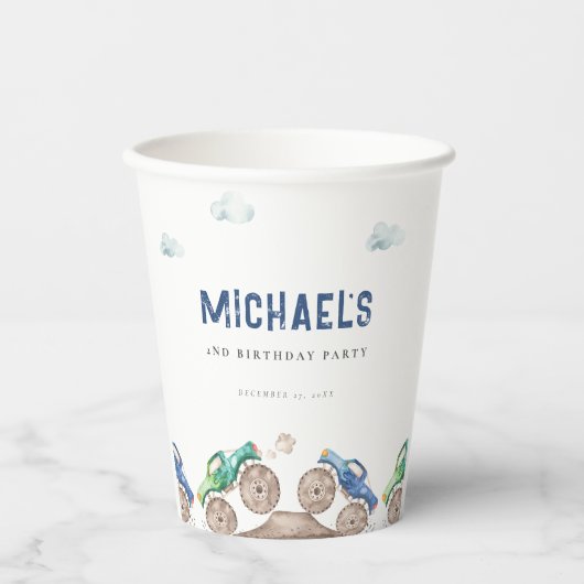 Monster Truck Bash Verjaardag Papieren Bekers (Voorkant)