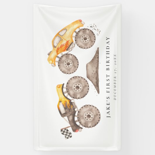 Monster Truck Bash Verjaardag Spandoek (Verticaal)