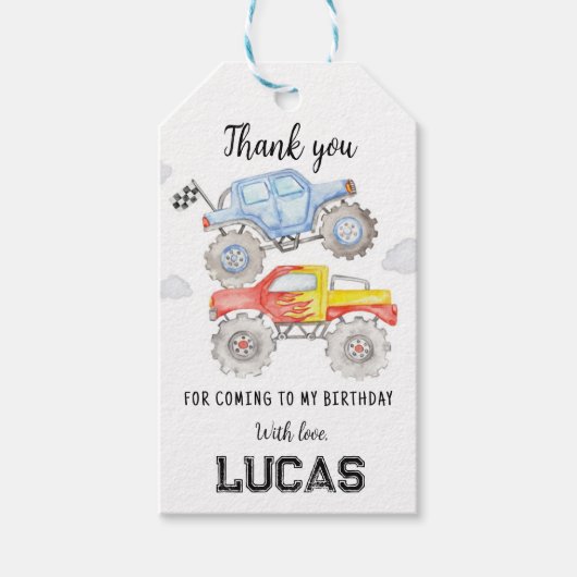 Monster Truck Birthday Bedankt Label Cadeaulabel (Voorkant)