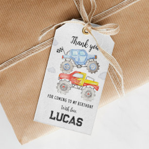 Monster Truck Birthday Bedankt Label Cadeaulabel