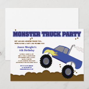 Monster Truck Birthday Blue Truck met Flams Kaart