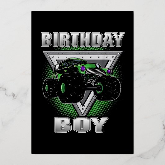 Monster Truck Birthday Boy Folie Feestdagenkaart (Voorkant)