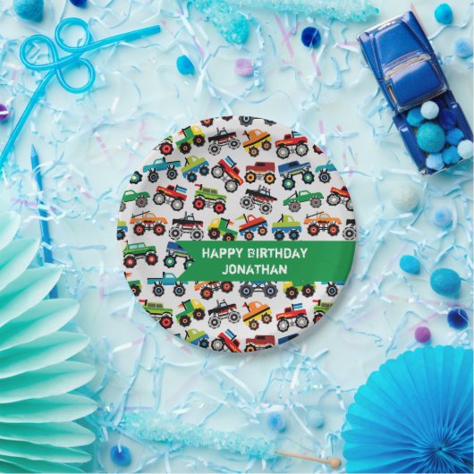Monster Truck Birthday Custom Papieren Bordje (Feest)