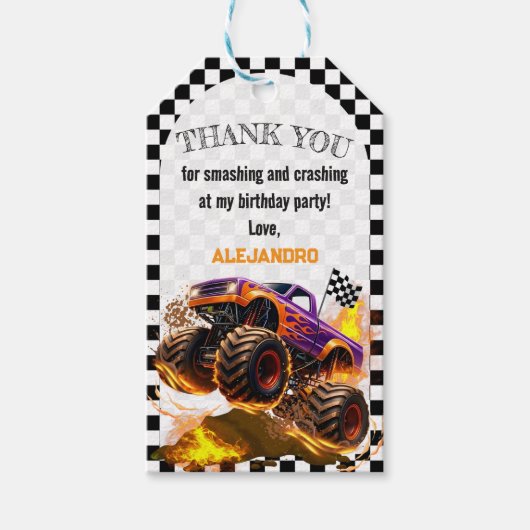Monster Truck Birthday Fire Flames  Cadeaulabel (Voorkant)