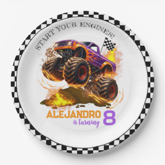 Monster Truck Birthday Fire Flames  Papieren Bordje