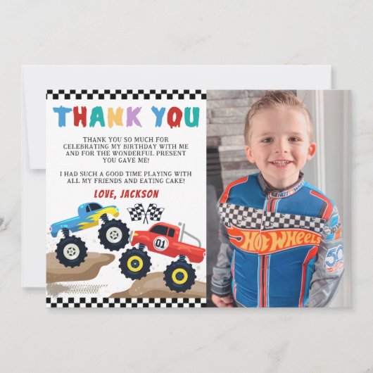 Monster Truck Birthday Foto bedankt (Voorkant)