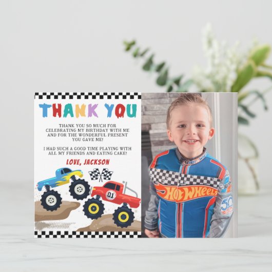 Monster Truck Birthday Foto bedankt (Staand voorkant)