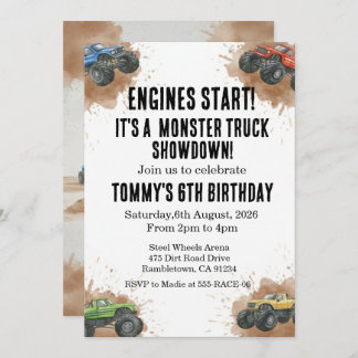Monster Truck Birthday Invitation Kaart