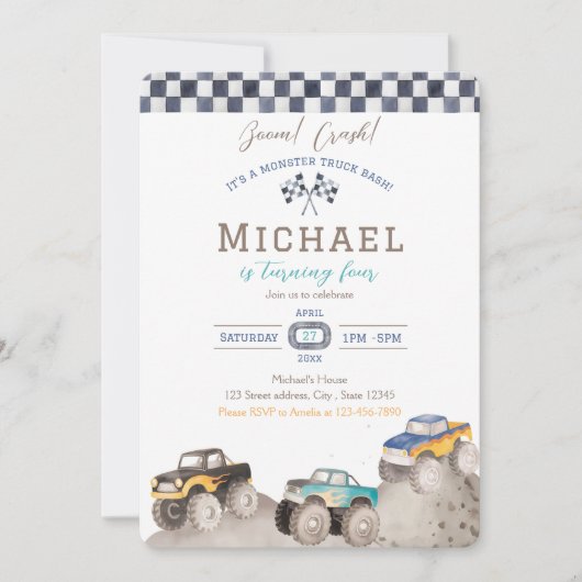 Monster Truck Birthday Invitation Kaart (Voorkant)