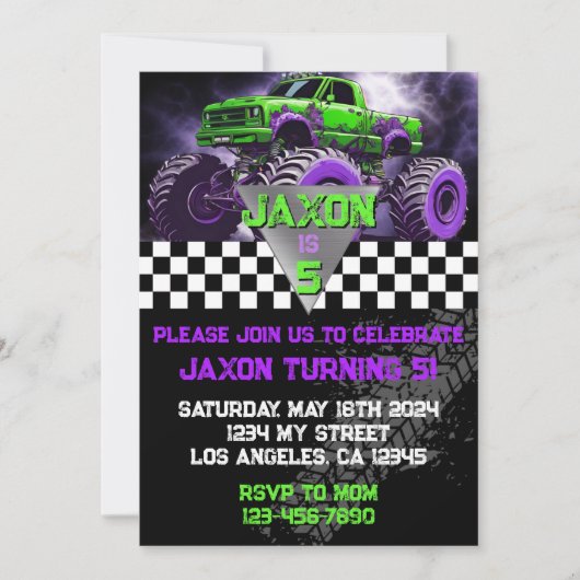 Monster Truck Birthday Invitation Kaart (Voorkant)