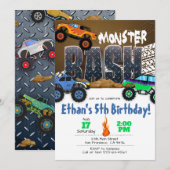 Monster Truck Birthday Invitation - Monster Bash Kaart (Voorkant / Achterkant)